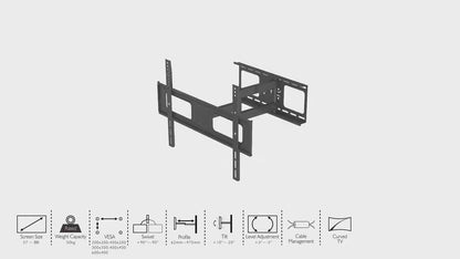 Wall mount for TV/screen, 37-70”, max 50kg, 3 joints, black 3.0